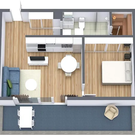 One Bedroom Flat By The With Cooling And Terrace *